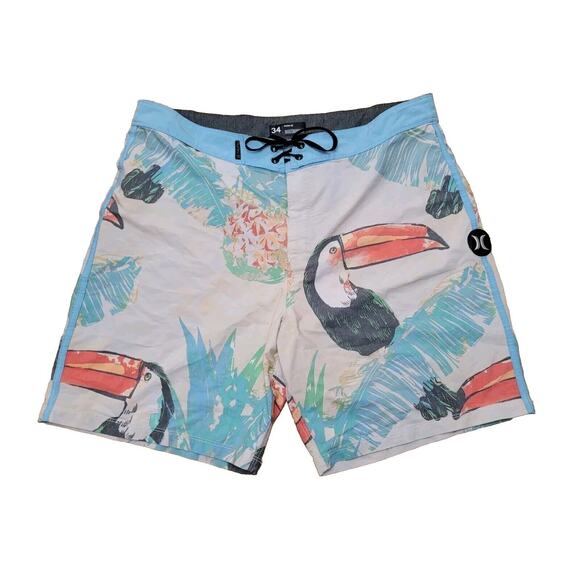 Hurley Board Shorts 34 Mens Toucan Sam Bird Hybrid Swim Trunks Pocket Surfing - Picture 1 of 6